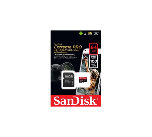 Карта памяти microSDXC 64GB SanDisk Class 10 UHS-I A2 C10 V30 U3 Extreme Pro (SD адаптер) 170MB/s